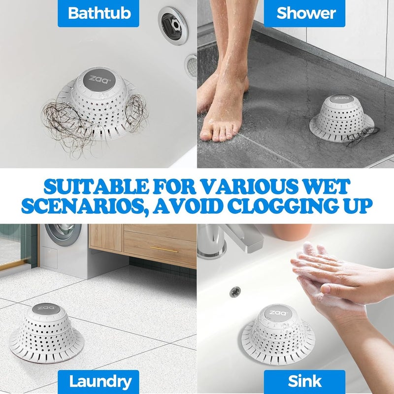 zaa Bathtub Drain Hair Catcher, Premium Silicone Collapsible 1 Pack Drain Protector for Pop-Up and Regular Drains of Shower, Tub, Bathroom, Sink, Light Gray - Image 2